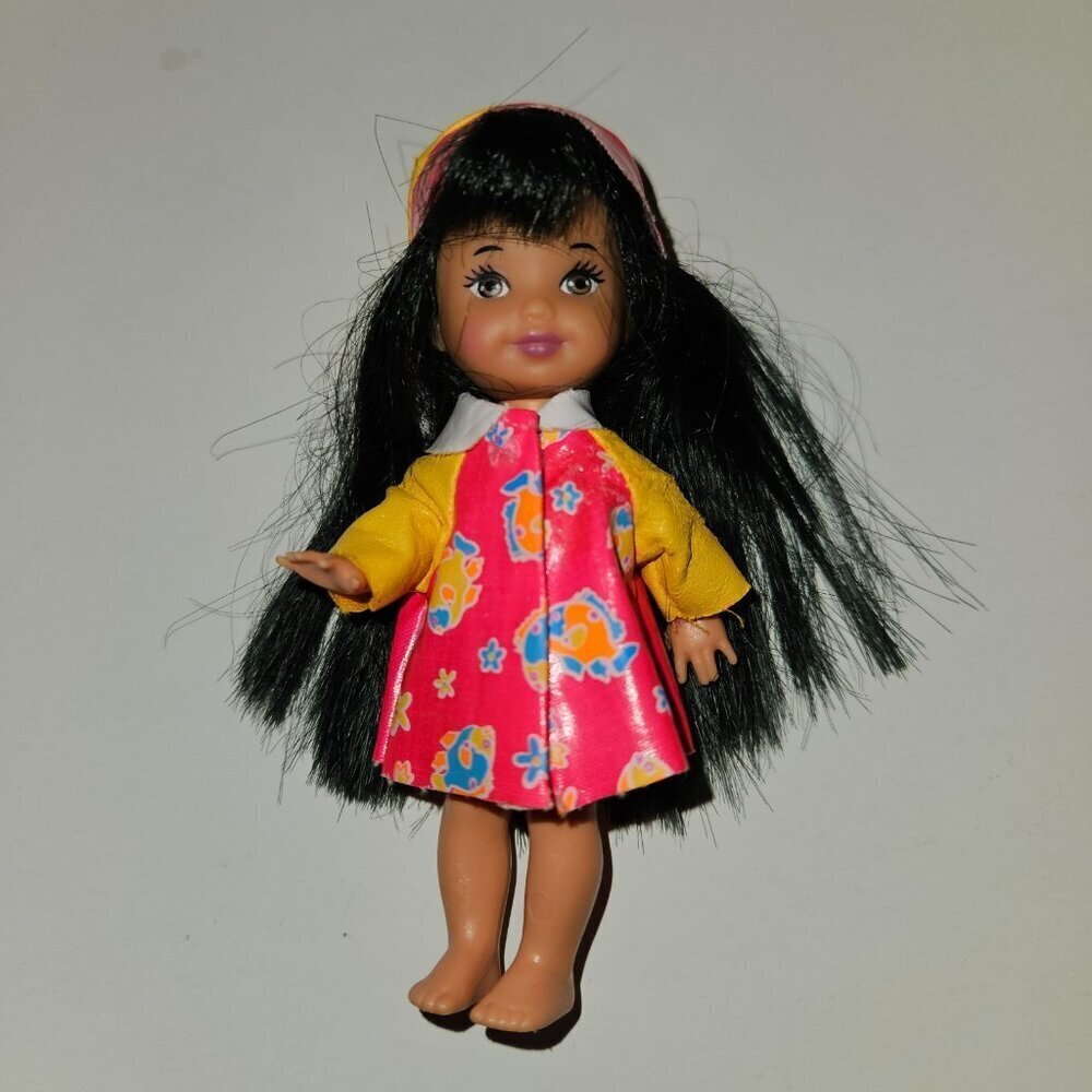 VTG Jenny 4" Doll Li'l Friends of Kelly 1996 Pink Yellow Raincoat Rain Hat